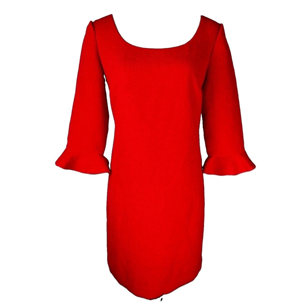 Ann‎ Taylor Sheath Dress Ruffle Sleeve Crepe Red Womens 8